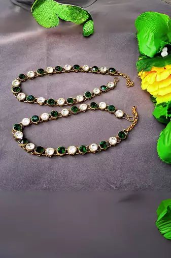 Size 11 inch adjustable brass multi stone stud anklet