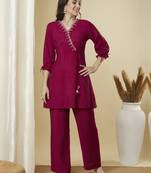 Panelled co-ord set with cutwork embroidered mock paired with palazzo.