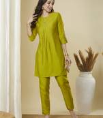 A centre box pleated co-ord set with sleeves embroidery and handwork.