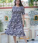 women's floral printed gathered smoking dress (black)