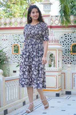women's floral printed gathered smoking dress (black) 3