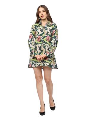 women's green polyester floral printed tuinc dress (green) 1