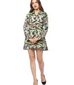 women's green polyester floral printed tuinc dress (green)