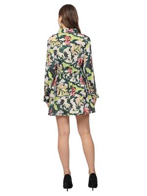 women's green polyester floral printed tuinc dress (green) 2