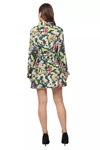 women's green polyester floral printed tuinc dress (green)
