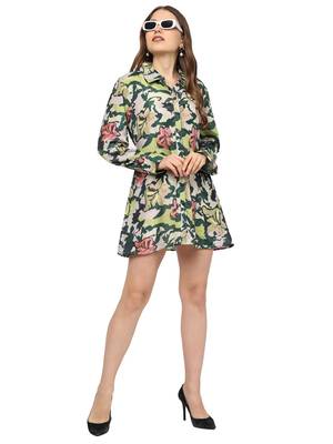 women's green polyester floral printed tuinc dress (green) 4