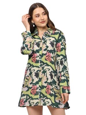 women's green polyester floral printed tuinc dress (green) 5