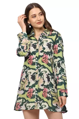 women's green polyester floral printed tuinc dress (green)