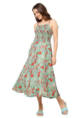women's green floral smoking embroidered flared dress (green) 3