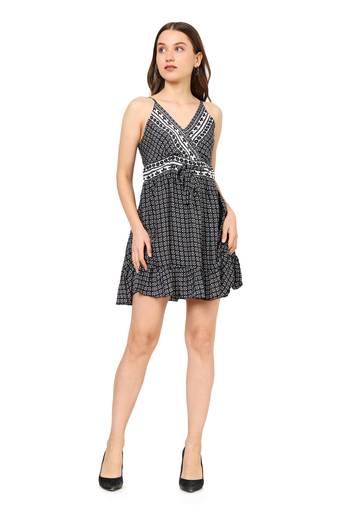 women's black floral short dress(black)