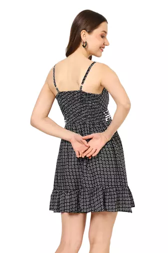 women's black floral short dress(black)
