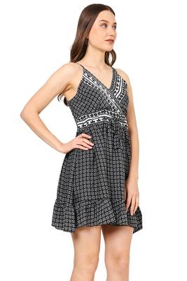 women's black floral short dress(black) 3