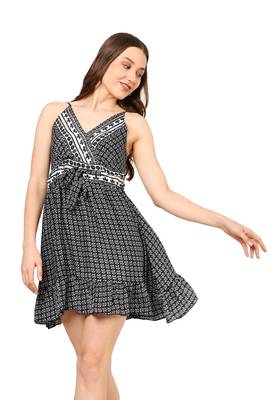 women's black floral short dress(black) 4
