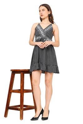 women's black floral short dress(black) 5