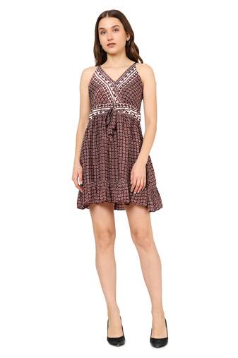 women's brown floral short dress(brown)
