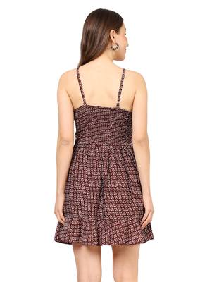 women's brown floral short dress(brown) 2