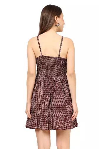 women's brown floral short dress(brown)