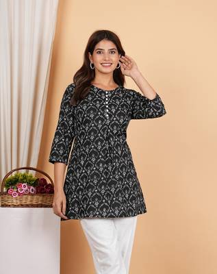  women's cotton floral printed short kurti 1