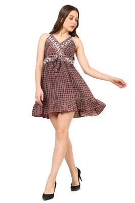 women's brown floral short dress(brown) 4