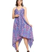 Yash gallery women's blue floral flared & fitted dress(blue)