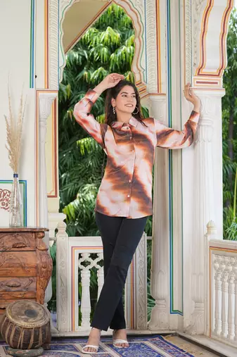 women's tie & dye printed up-down shirt (multi)