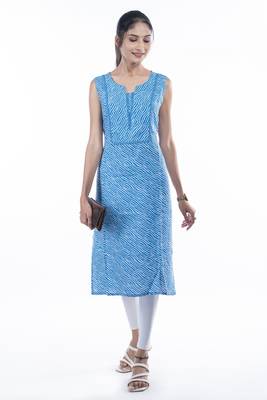  women's rayon knee length lehariyal print sleeveless notch neck regular fitted short kurti 1