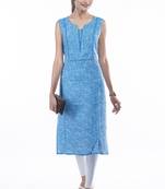 Yash gallery women's  rayon  knee  length  lehariyal  print  sleeveless  notch  neck regular fitted short kurti