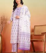 Yash gallery women's cotton floral print straight kurta with pant and dupatta (purple)