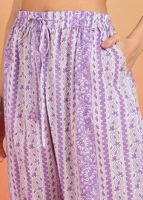  women's cotton floral print straight kurta with pant and dupatta (purple) 5