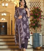 Blue color cotton printex work  straight  kurti pant dupatta  set