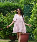 Cotton schiffli printed women mini dress