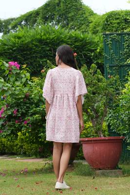 Cotton schiffli printed women mini dress 2