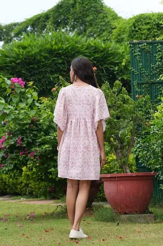 Cotton schiffli printed women mini dress