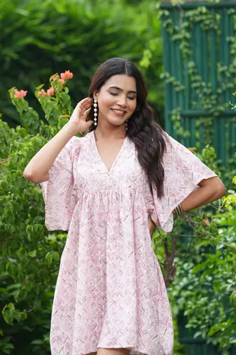 Cotton schiffli printed women mini dress
