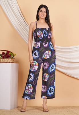 women's black printed smoking embroidered jumpsuit (black) 1