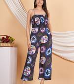 women's black printed smoking embroidered jumpsuit (black)