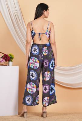 women's black printed smoking embroidered jumpsuit (black) 2