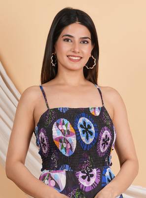 women's black printed smoking embroidered jumpsuit (black) 5