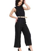 women's black rayon fitted jumpsuit with belt (black)