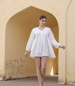 Solid white cotton mini dress
