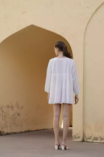 Solid white cotton mini dress