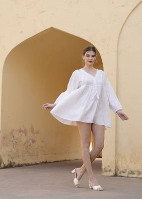 Solid white cotton mini dress 3