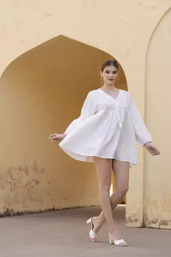 Solid white cotton mini dress