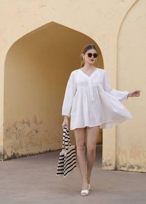 Solid white cotton mini dress 5