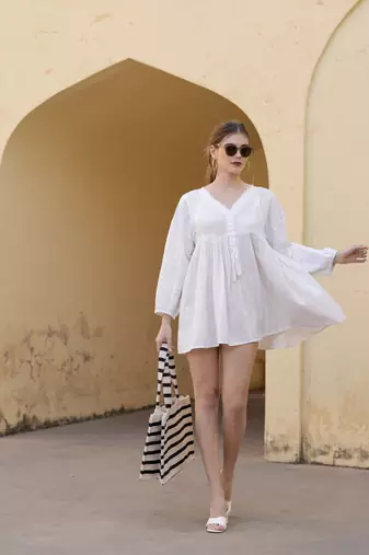 Solid white cotton mini dress