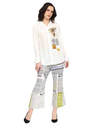 women's polyester multi newspaper print 3/4th sleeve co-ord set || top pant set (multi) 1