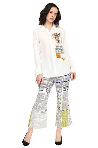 women's polyester multi newspaper print 3/4th sleeve co-ord set || top pant set (multi)