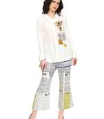 women's polyester multi newspaper print 3/4th sleeve co-ord set || top pant set (multi)