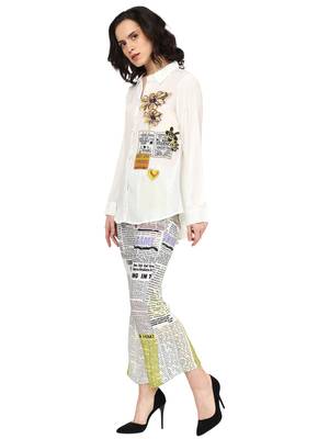 women's polyester multi newspaper print 3/4th sleeve co-ord set || top pant set (multi) 3