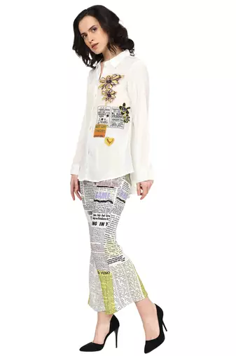 women's polyester multi newspaper print 3/4th sleeve co-ord set || top pant set (multi)